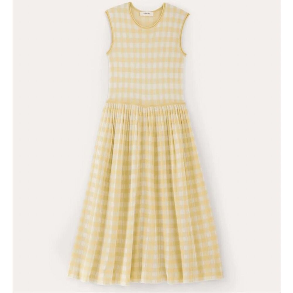Everlane the knit yellow gingham pleated midi dress small - Picture 11 of 11